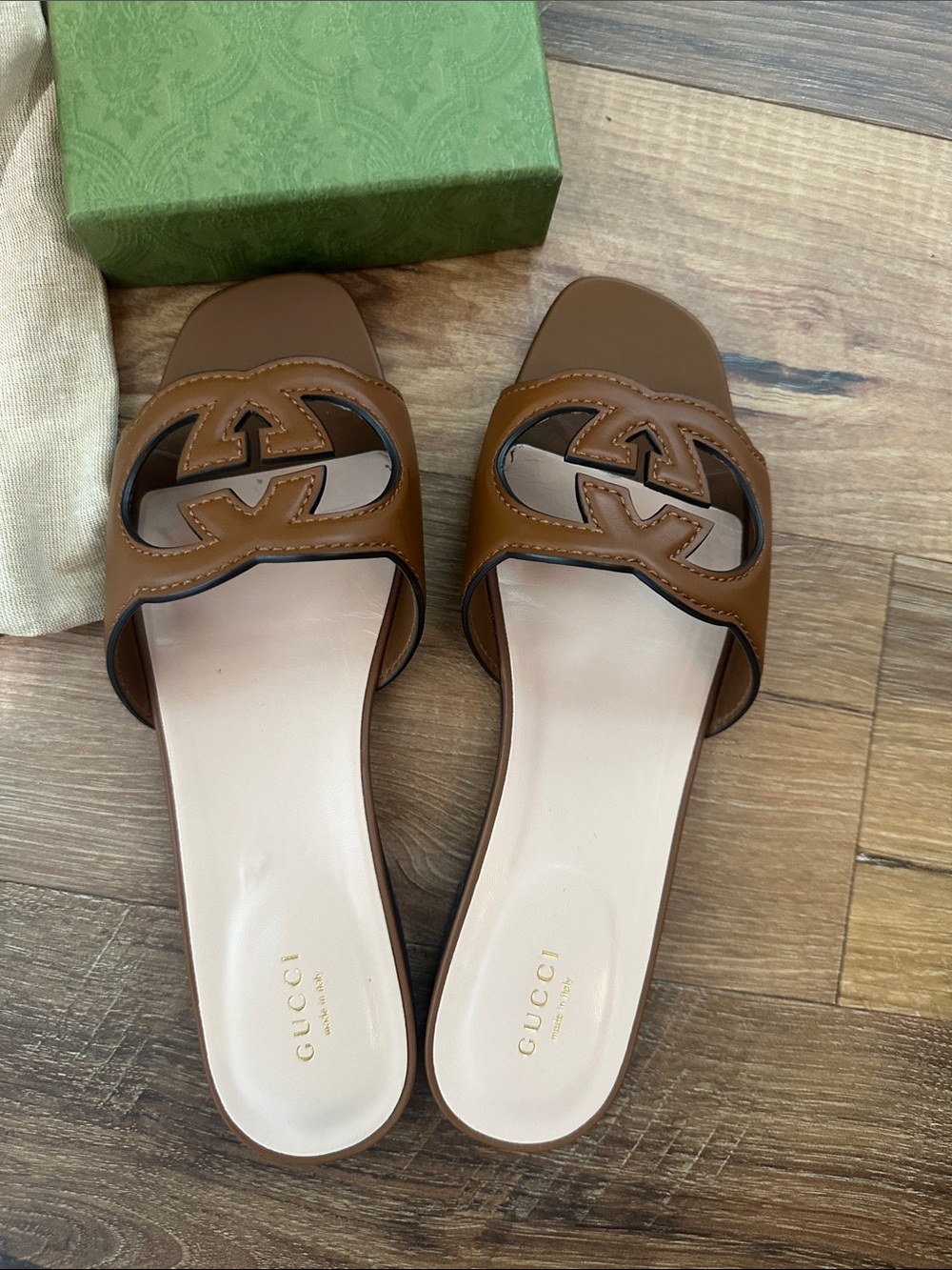 Gucci Brown Leather Slide Sandals